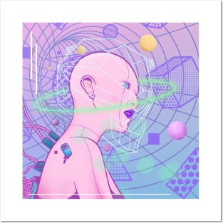 Dope bald girl thinking outer space illustration Posters and Art